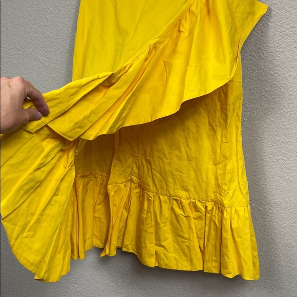 NWT La DoubleJ Bright Yellow Ruffle Faux Wrap Jazzy Skirt Midi Sz M - Picture 3 of 11